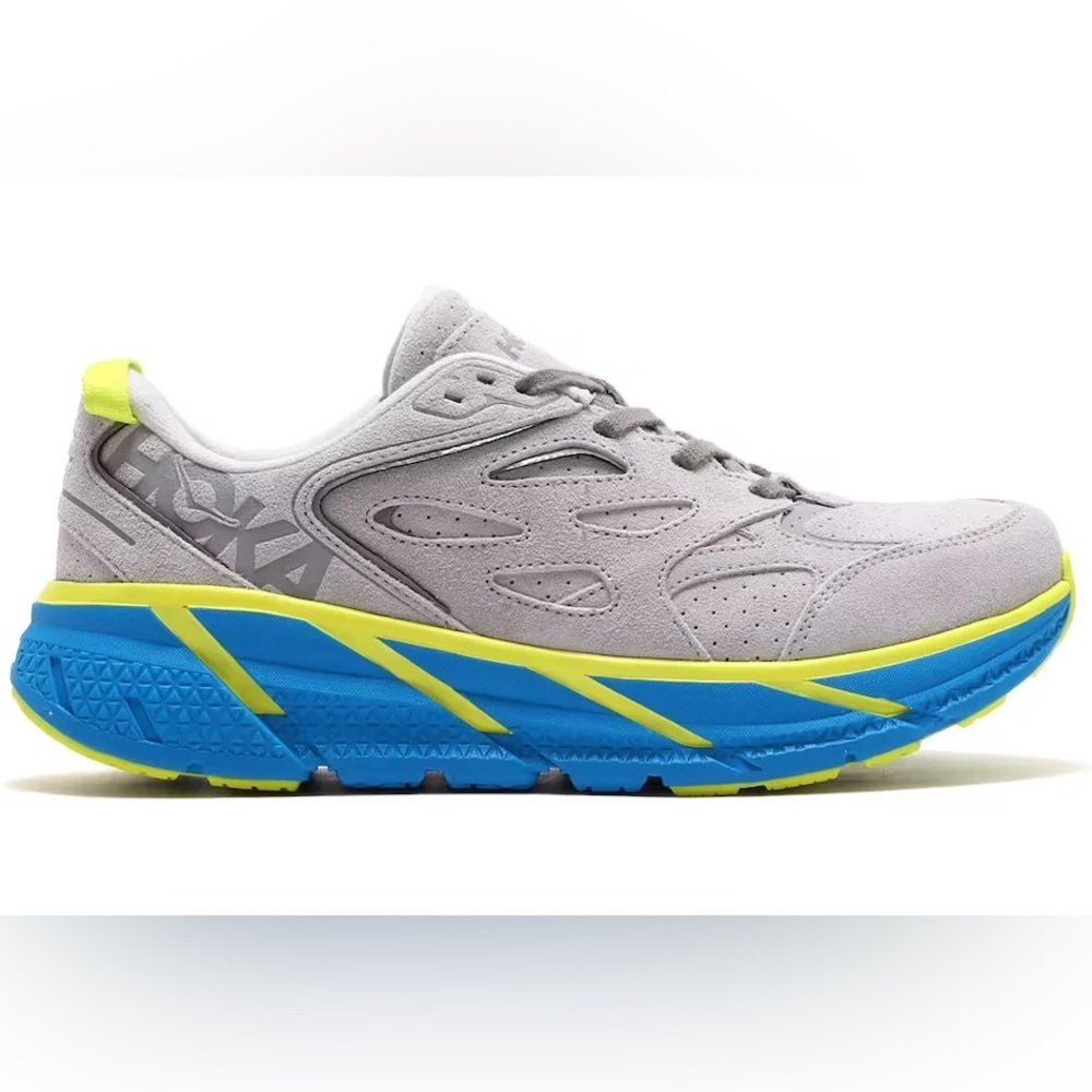 NWT Hoka One One Clifton L Suede in Lunar Rock / Diva Blue UNISEX Shoes Leather